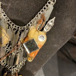 Long silver steam punk necklace w/ resin charms